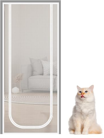 Puerta de mosquitera, con cremallera protectora, para interior, seguridad gato, antifugas, para puerta, salón, cocina, hogar, patio