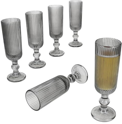 MamboCat Agata, set di 6 bicchieri da spumante, grigio, 130 ml, con linee sottili, sollievo, elegante e stabile, per spumante, prosecco e champagne, per feste, uso quotidiano o come regalo