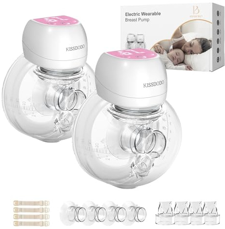Rivoluzionario Tiralatte Elettrico 193g, KISSBOBO Tiralatte Elettrico Indossabile Con 3 Modalità 9 Livelli, Comfort Ottimale Con Timer 21 mm/24 mm(Rosa/2 pezzos)