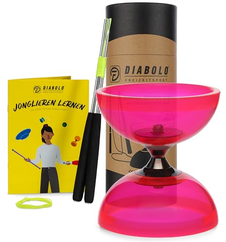 Diabolo Fritidssport jonglerings-set Pro med kullagrad Diabolo (transparent rödrosa), handpinnar av aluminium, ersättningssladd (160 cm) och tryckt instruktioner