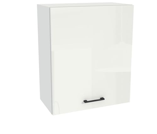 Laclar Küchenoberschrank Hängeschrank Capri 60x72x32 cm - moderner Wandküchenschrank mit Soft-Close Tür, Regal und Griff - Küchenmöbel Stauraum Aufbewahrung - Weiß Acryl Hochglanz/Weiß