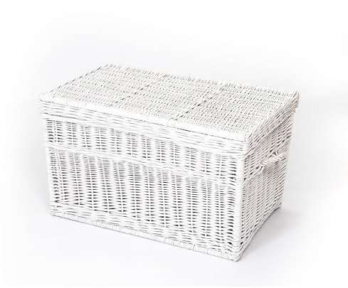 Creative Cooper Handgefertigter Wäsche- & Aufbewahrungskorb aus Weide – Großes Geflochtenes Wicker-Korb 180 L – Deckel, Rustikal, Naturholz, Weiß