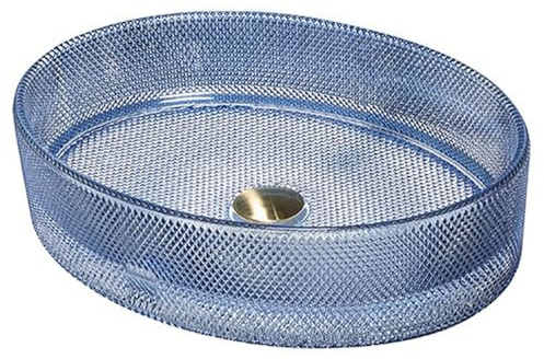 ZYCDP Vasque Salle De Bain Verre Lavabo Ovale Salle De Bain À Poser 500 X 375 X 120 mm Bleu Cristal