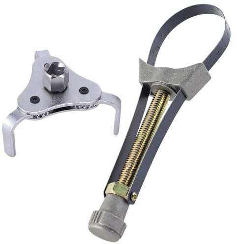 Hwtcjx 2 Pezzi Chiave Filtro Olio Auto, Chiave per Filtro Olio con Fascia in Acciaio Antiscivolo e 50-115mm Regolabili a 3 Mascelle a Strumento di Rimozione Set, per Auto Moto Camper