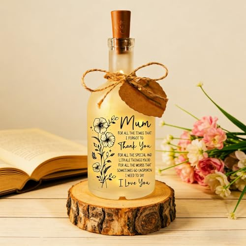Xutanek Mothers Day Gifts, LED Bottle Decorative Light Up Mum Gifts, Glass Bottle with Heart Tag, Gift for Mummy from Daughter Son, Thoughtful Presents for Mum Birthday, Mother's Day, Christmas