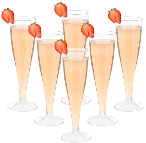 Mispudin 30 Pcs Plastic Prosecco Glasses 130ml, Clear Champagne Flutes | Transparent, Reusable Wine Glasses, Hard Plastic Flute Glasses, for Weddings, Garden Parties, Birthdays and Christmas