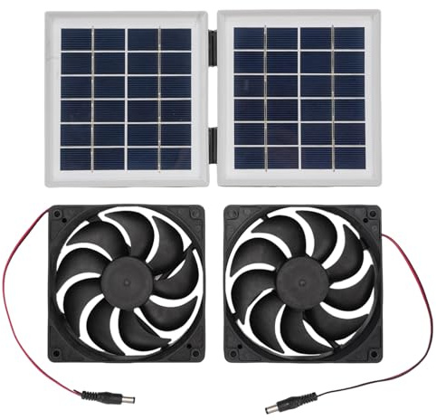 Fockety Kit de Ventilateur D'extraction Solaire, 2 Ventilateurs de Refroidissement Résistants à la Pluie de 5 W avec des Pales Plus épaisses et Plus Larges et Un Panneau Solaire de 10 W, (White)