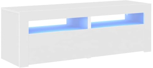 Mhdvray Credenza per TV bianca, 120 x 35 x 40 cm, in legno con LED RGB TV Lowboard, design moderno, per TV, console di gioco, per soggiorno, camera da letto