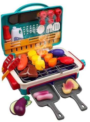 Kinder-BBQ-Grill-Spielset, 35 Teile/satz, simulierte farbwechselnde Lebensmittel-Küchenspielzeug-Set mit Rauch und Licht, 2-Modus-Spaß-Spiel-Küchenzubehör für Mädchen, Jungen, Kinderspielspielzeug