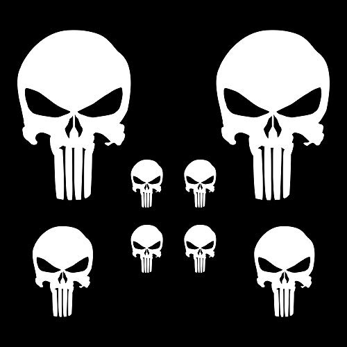 AUTODOMY Schädel Skull Geschmolzen Aufkleber Paket 8 Stück | Punisher Aufkleber für Auto oder Motorrad (Weiß)