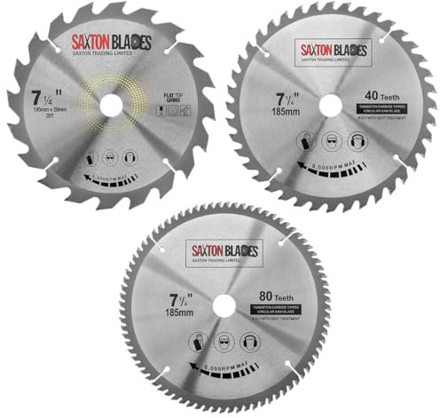 TCT185MXB20B Saxton TCT Circular Saw Blades 185mm x 20, 40 & 80T x 20mm Bore (16mm Ring) Compatible with Evolution Bosch etc (Pack of 3)