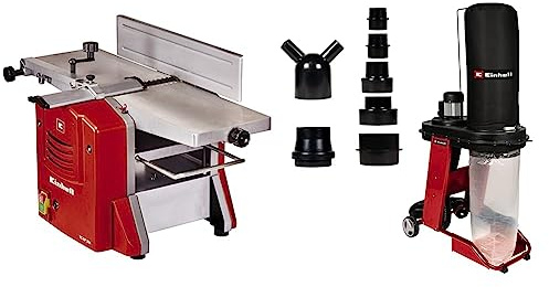 Einhell Raboteuse Dégauchisseuse Stationnaire TC SP 204 (1500 W, Vitesse à Vide 9000 tr/min, Largeur de Travail Max 204 mm, Pieds Anti-Vibrations) + Centrale d’aspiration TE-VE 550/1 A