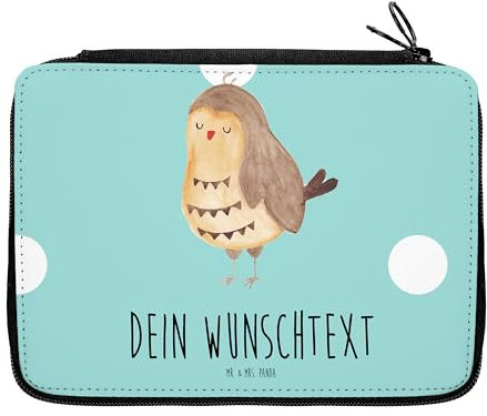 Mr. & Mrs. Panda Personalisierte Federmappe Eule Zufrieden - Geschenke, PersonalisierteS Federmäppchen, Stiftetasche, Liebesspruch, Geschenk Hochzeitstag, mit Namen, Wortspiel, Stiftemappe, Romantisch