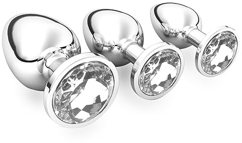 halercay 3 Stücke Klein Medium Groß Metall Analplug Set mit Kristall Diamant Sex Spielzeug,Buttplug Anal Butt Plug,für Frauen Männer Paare Anfanger für Frauen Männer Plug Metall Set (Weiß)