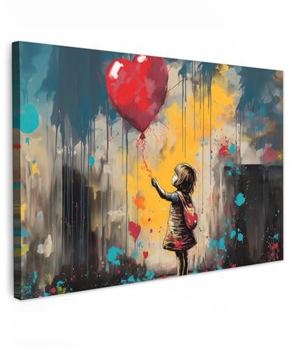 MuchoWow© Impressions sur Toile 120x80 cm Deco Tableau Murale Decoration Salon Peinture Tableaux Chambre Toiles Maison Fille - Ballon - Coeur - Graffiti