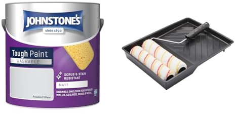 Johnstone's - Washable Paint - Frosted Silver - Matt Finish - Emulsion Paint & Fit For The Job 4 piece 9 inch Twin Paint Roller Set for DIY Painting with Emulsion Paints on Walls & Ceilings