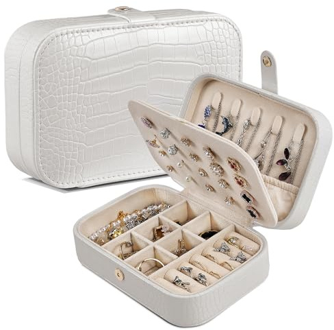 Dajasan Reise Schmuckkästchen, Klein Schmuckaufbewahrung, Schmuckschatulle Damen Mädchen, Leder Schmuckbox, Schmuck Geschenk Box für Frauen, Mädchen, Mutter, Oma (Beige)