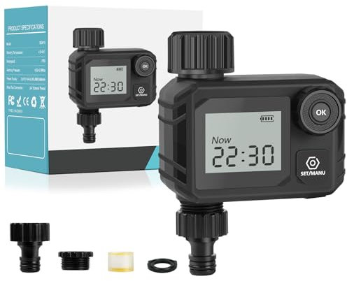 OFFCUP Timer Irrigazione, Centralina Irrigazione per Irrigazione Automatica, Modalità di Irrigazione Automatica e Manuale, Timer per l'irrigazione del Giardino, Impermeabile IPX5, per Giardino