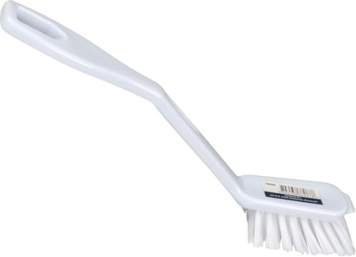 ABENA White Dishwashing Brush, 27cm, Stiff Bristle Kitchen Cleaning Brush, Scraper Edge, Durable Nylon Dish Brush for Pots, Pans & Dishes, Ergonomic Handle, Everyday Kitchen Use