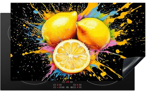 KitchenYeah© Induction Hob Protector Mat Stove Cap Top Cover Kitchen Cooker | 20.5x35.4 / 90x52 cm - Covers for Electric Hobs Vinyl Lemon - Graffiti - Colourful - Paint - Modern