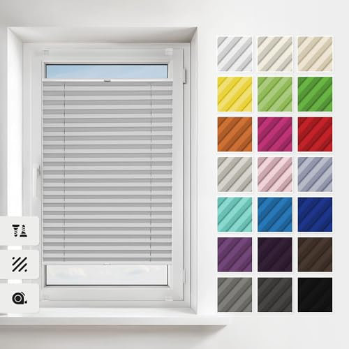Estika Plissee mit Bohren 70x200 cm Farben: Hellgrau Verdunkelung und plissee zum anschrauben für Fenster, in verschiedenen Blickdicht erhältlich mit Montagezubehör