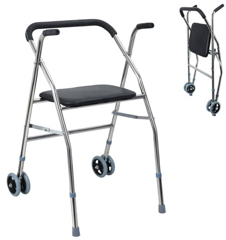 Makamsui Andador plegable con ruedas, andador estrecho para espacios pequeños para adultos, personas mayores y ancianos, caminador de viaje plegable, andador plegable ligero que soporta hasta 300