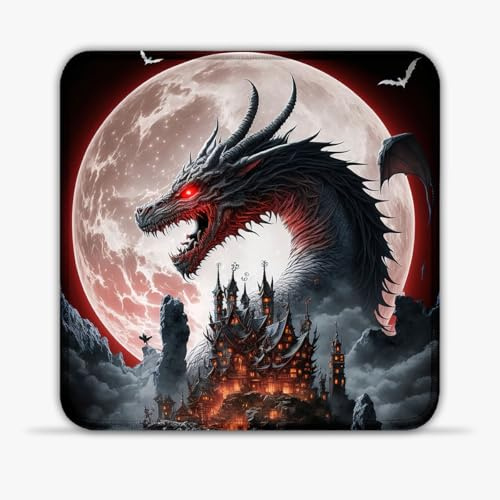 Tapis de Souris Dragon 25x25cm Tapis de Souris en Tissu SU Tapis de Souris à Bord Cousu Tapis de Souris en Caoutchouc imperméable antidérapant Compatible avec Les Souris Laser et optiques
