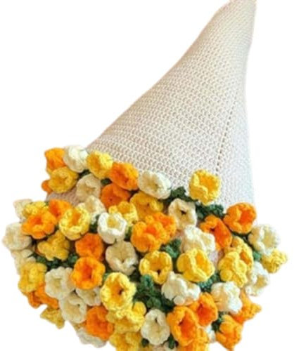 YANGSHINE 1 x Häkelblumen, gelbe Lilie, Blumenstrauß, Decke, weich, romantisch, atmungsaktiv, gehäkelter Blumenstrauß, Decke, Geschenk für Jahrestage, Valentinstag