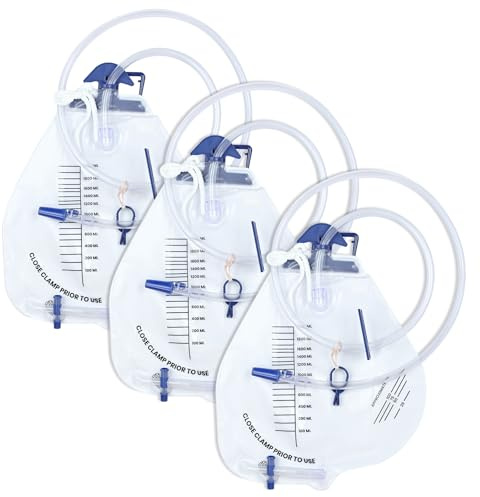 3 Pack Urinary Drainage Bag with Anti-Reflux Valve, Catheter Urine Bag with 2000 mL Volume, 48 Drainage Tube, Overnight Bedside Professional Urinary Bag for Home