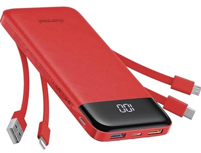 Charmast Power Bank with Built in Cables X 4, 10000mAh USB C Battery pack 6 Outputs 3 Inputs with LED Display Type C Powerbank Portable Charger Compatible with Smartphones Tablets and More