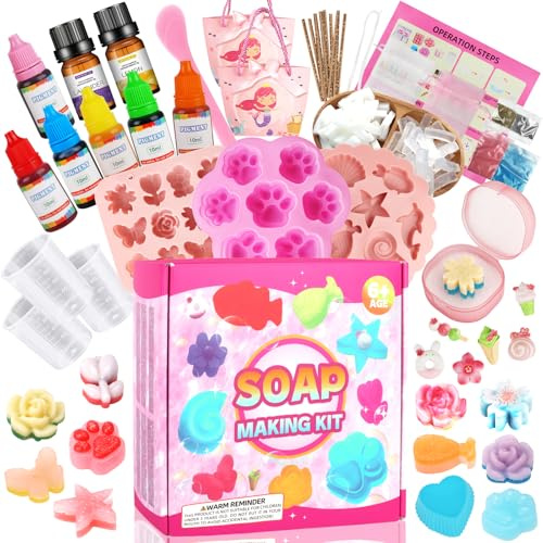 ZUSUZU Fabrica de Jabones para Niños,Juego Hacer Jabones,Kit de Inicio para Hacer Jabón Creativo DIY con jabón base y moldes de silicona - Para adultos y niños,regalos de cumpleaños y Navidad