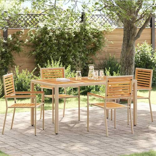 Qnhdfrt Garten Stapelstühle 4er Set aus Akazienholz und Stahl 54x56x90 cm Braun Beige platzsparend und modernes Design für Balkon Terrasse Camping und Garten
