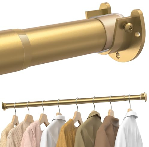Binario per guardaroba, da 43 a 97 cm, regolabile, in metallo, per appendere vestiti, 3,3 cm, resistente, per armadio, guardaroba, lavanderia, camper, Oro
