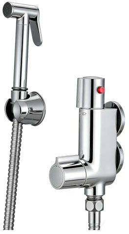 Thermostatic Shower Mixer Bar Valve, Caravan Brass Thermostatic Shower Tap 1/2 Outlet, Small Vertical Shower Mixer for Camper Van, Yacht, Boat, Douche Bidet Tap, 45mm Centres, Chrome
