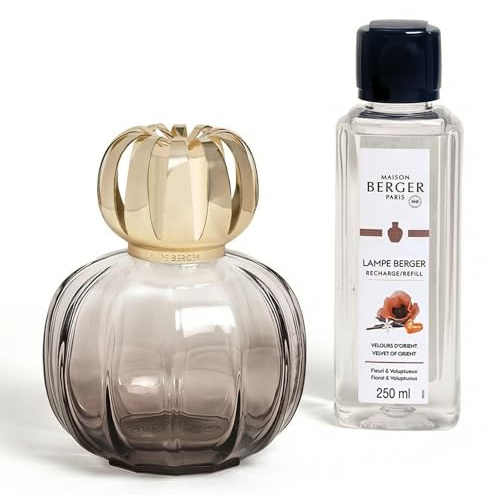 MAISON BERGER – Lampe Berger Corali Grau – Katalytische Lampe 2-in-1, die parfümiert und hilft, die Luft zu reinigen, mit Nachfüllpackung, 250 ml / 8,45 fl oz Samt des Orients – lackiertes Glas