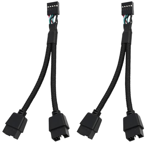 2 Piezas Divisor USB 2.0 9 Pines, Cable Extensión USB 2.0 9 Pines, Divisor de Cabecera 1 a 2 para Placa Base PC, Adaptador USB Interno para Ventiladores y Luces LED, Cable Trenzado de Nylon Negro