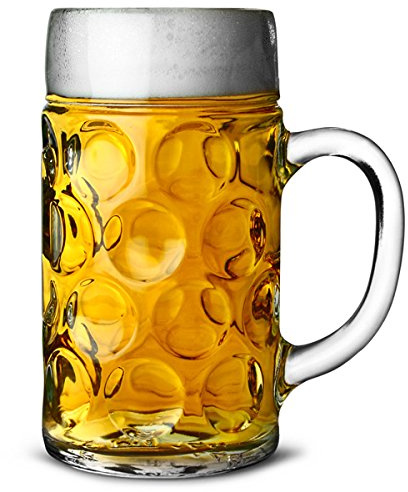 Stölzle Lausitz German Beer Stein Glass 2 Pint - Set of 6 - Classic Glass Beer Tankards, Beer Mugs