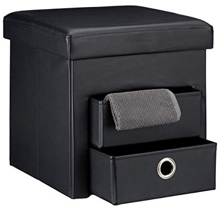 Relaxdays faltbarer Sitzhocker mit Stauraum und 2 entnehmbaren Fächern HBT: 38 x 38 x 38 cm Sitzwürfel aus Kunstleder zum Falten mit Aufbewahrung Ottomane mit entnehmbaren Körben Sitzhocker, schwarz