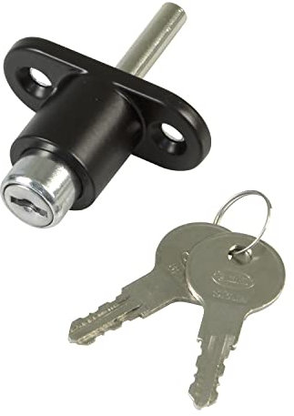 Amig - Serratura di sicurezza per finestre scorrevoli Mod.45 | Chiusura di sovrapposizione con 2 chiavi + tirafondi per l'installazione | in acciaio rifinito in nero | Dimensioni: 53 x 23 mm