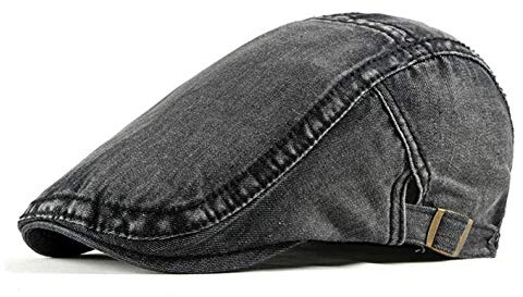 Chennuo Casquette Plate Homme/Femme Vintage Denim Newsboy Béret Été Légère Souples Chapeau (Noir)