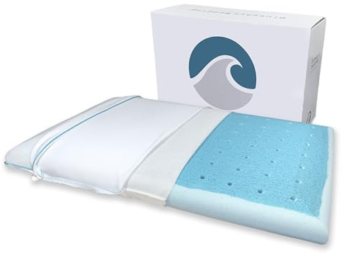 Bluewave Bedding Ultra Slim CarbonBlue Max Cool Gel Memory Foam Pillow for Stomach and Back Sleepers - Thin, Flat Design with Advanced Cooling (2.75-Inch Height, Standard Size)