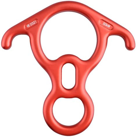 TRIWONDER 50KN Abseilachter, Abseilgerät 8 Descender mit Ohren Sicherungsgerät für Klettern, Höhlenforschung, Outdoor (【50kN】 Rot)