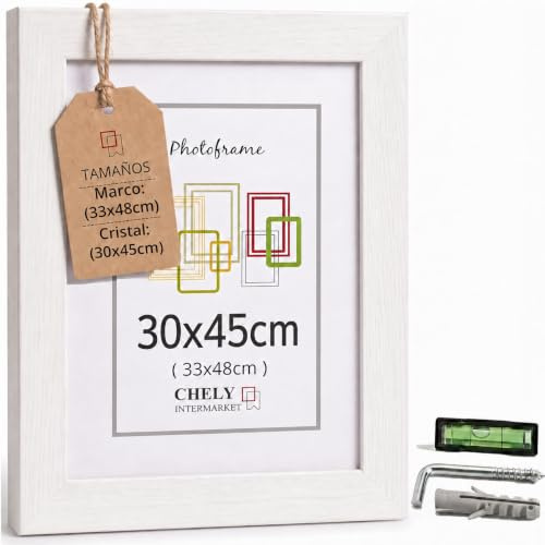 CHELY INTERMARKET MOD-254 Marco Fotos Madera Blanco 30x45cm Estilo Nórdico Rústico Moderno Escandinavo Decorativo Cuadro Horizontal Vertical Cristal Moldura Ancha Color Blanco Decoración