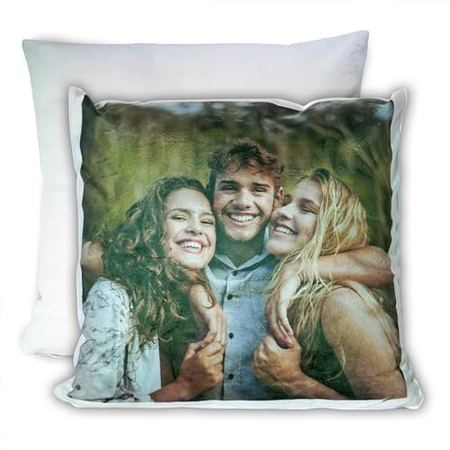 LOOXIS Personalisiertes Kissen mit Foto & Text Bedruckt, selbst gestalten – 40x40 cm, Weiß - Geschenkidee Männer, Frauen, Jahrestag, Geburtstag – Flauschig