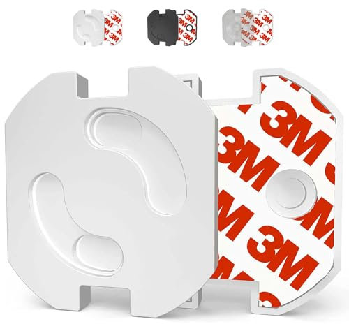 VegMai®[10 Unidades] Protector Enchufes Seguridad Infantil Con Mecanismo De Giro Y Adhesivo 3M Ideal Para Bebes Niños Y Pequeños En El Hogar. Schuko Europeo Tapas Color (BLANCO)