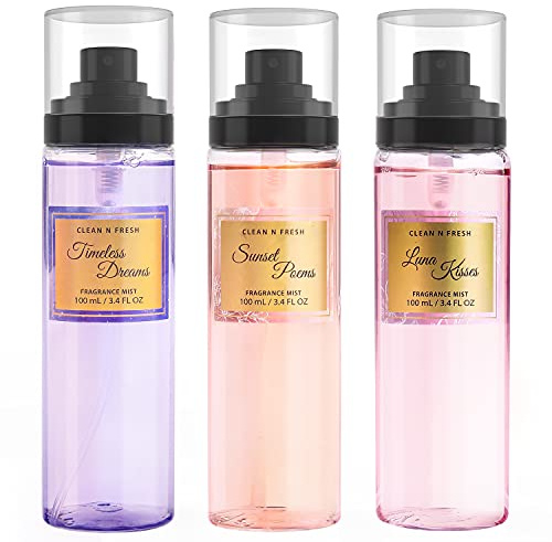 Clean-n-Fresh Body Spray, Mist for Women, Fragrance Sets, Pack of 3, Each 3.4 Fl Oz, Total 10.2 Oz