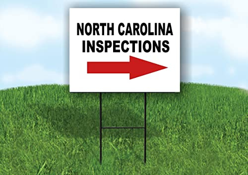 INSPECTIONS RIGHT ARROW RED NORTH CAROLINA - Single Sided Directional Inspections Yard Sign with Stand - Driveway Signs for Street Road Sign - Custom Sign, Personalized Signage - 18 x 24