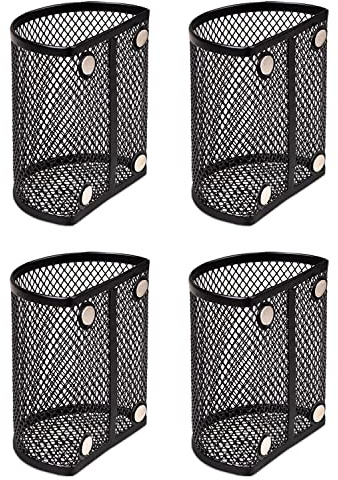 QYH Magnetic Pen Holder 4 Pack Pencil Locker Organizer Accessories for School and Office, Black