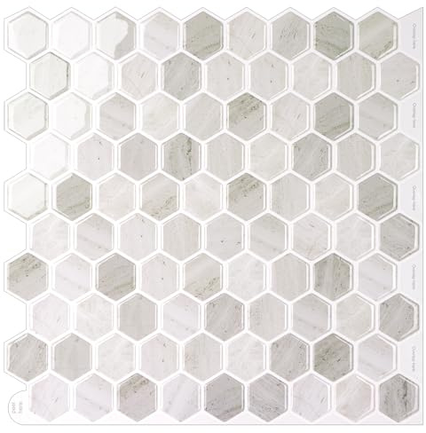 WoStick Beige Fliesenaufkleber 3D Klebefliesen Küche Bad Küchenrückwand Folie Fliesen Selbstklebende Hexagon (10-Stück 30.5x30.5cm)