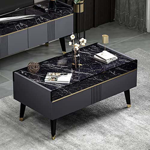 Homidea KARYA Couchtisch - Sofatisch - Wohnzimmertisch - Beistelltisch in elegantem und modernem Design (Couchtisch - Anthrazit/Marmor)
